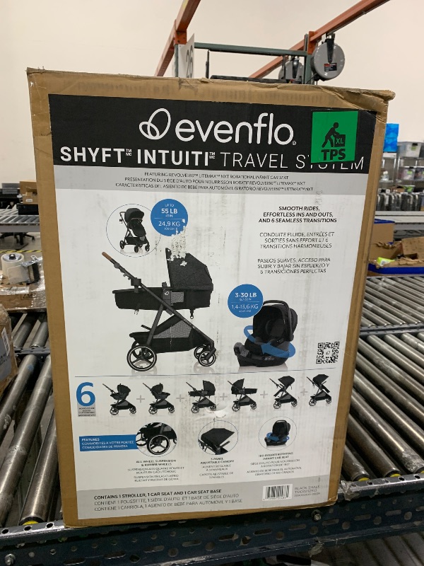 Photo 1 of Evenflo Shyft Intuiti Travel System with Revolve180 LiteMax™ NXT Rotating Rear-Facing Lightweight Preemie and Infant Car Seat 3-30 lbs. (Black Shale)