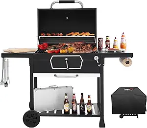 Photo 1 of Royal Gourmet CD2030AC Deluxe 30-Inch Charcoal Grill with Cover, Large BBQ Grill with Collapsible Side Tables for Outdoor Picnic Camping Patio Backyard Cooking, Black