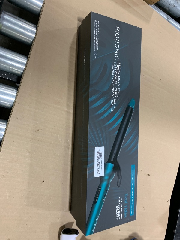 Photo 1 of Bio Ionic Long Barrel Styler, 1" Extended Curling Iron with Moisture Heat Technology & NanoIonic MX, Verstatile Curling Wand with Longer Barrel Best for Medium Sized Defined Curls - Teal Tides