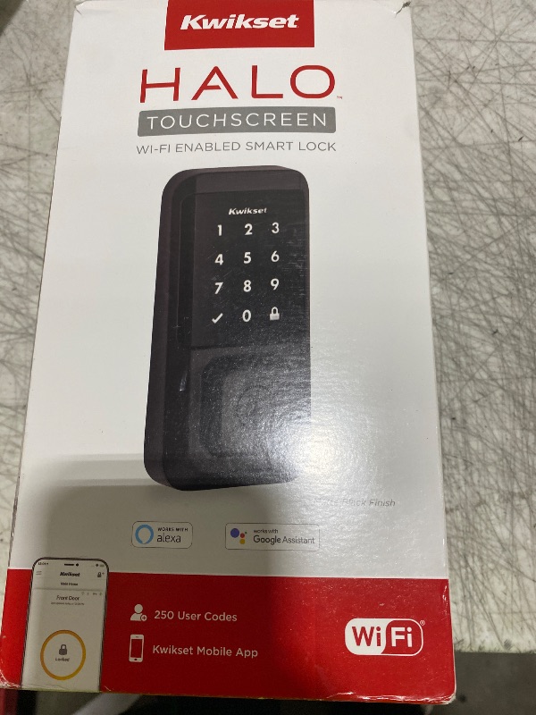 Photo 1 of Kwikset Halo Wi-Fi Smart Lock, Keyless Entry Front Door Touchscreen Deadbolt, Matte Black Finish, Grade AAA Certified, UL Listed, Easy Install No Hub, App Control