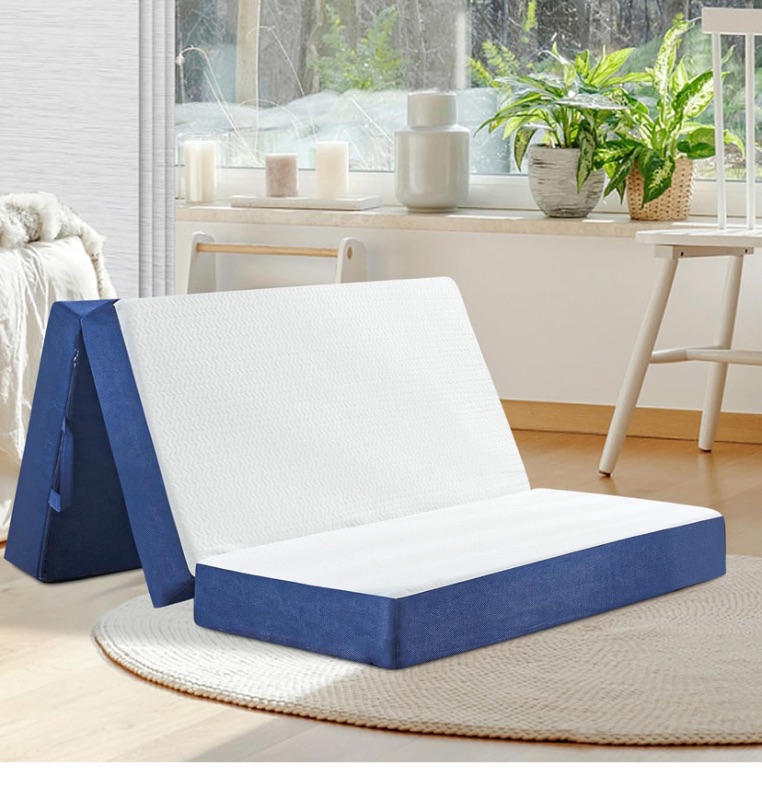 Photo 1 of Folding Mattress Full Size, Memory Foam 6 inch Tri Portable Trifold Mattress Futon Topper Full with Breathable & Washable Cover, Murphy Bed Guest Bed RV