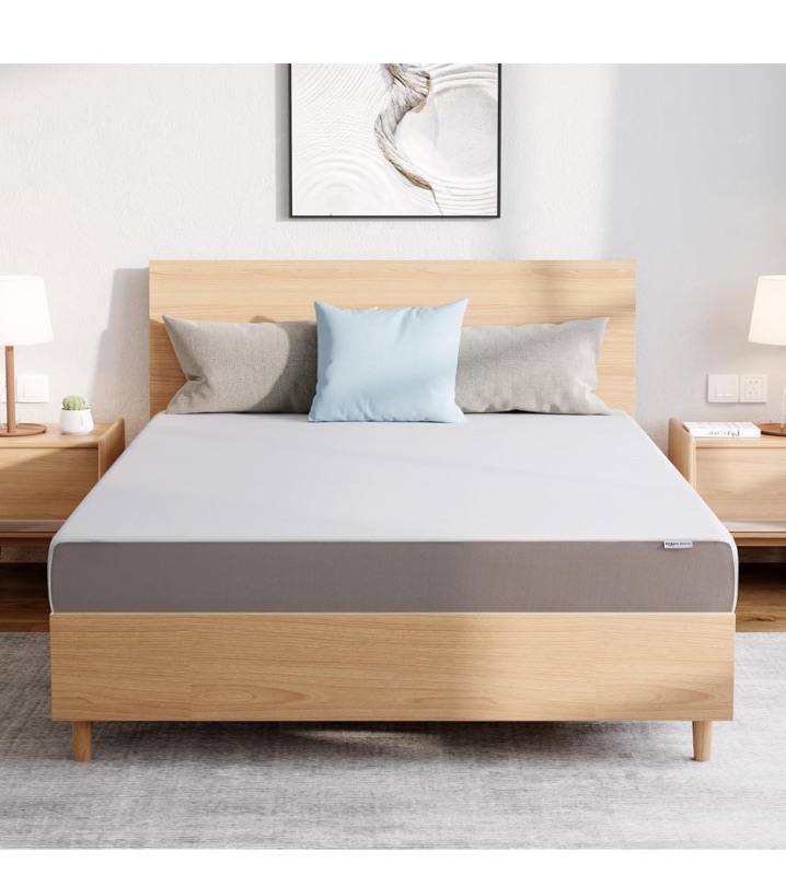 Photo 1 of Amazon Basics Breathable Memory Foam Plush Mattress, Queen, White/Grey, 80 x 60 x 8 inches