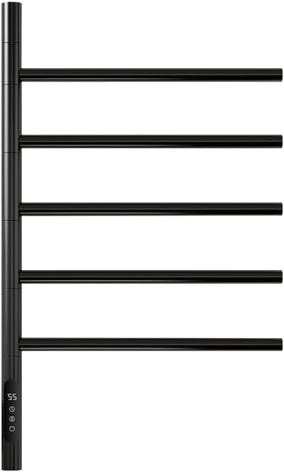Photo 1 of KewinSent Electric Heated Towel Rack, 5-Bar Rotating Design, Black Matte, Metal, Wall Mount, WiFi Smart Control, Touch Panel Timer, 15x4x26 Inches (Black)