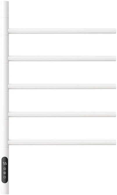 Photo 1 of KewinSent Electric Heated Towel Rack, 5-Bar Rotating Design, Wall-Mounted, Black, WiFi Smart Control, Touch Panel Timer, Hardwired or Plug-in, 110V (White)
