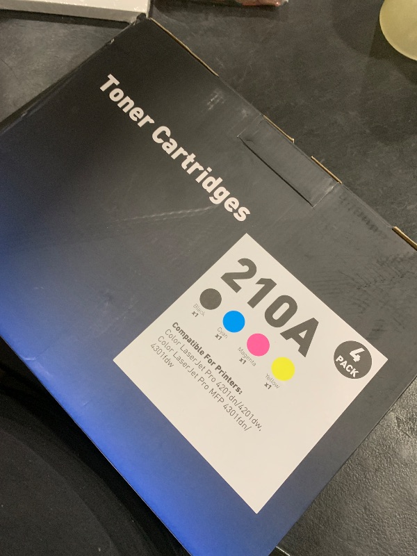 Photo 1 of 210A Toner Cartridges 4 Pack Compatible for hp 210A toner cartridges for HP Color Laserjet Pro MFP 4301fdw 4201dw 4201dn 4301fdn 4201dne 4201dwe 4301dw 4301dwe Printer(Black/Cyan/Yellow/Magenta)