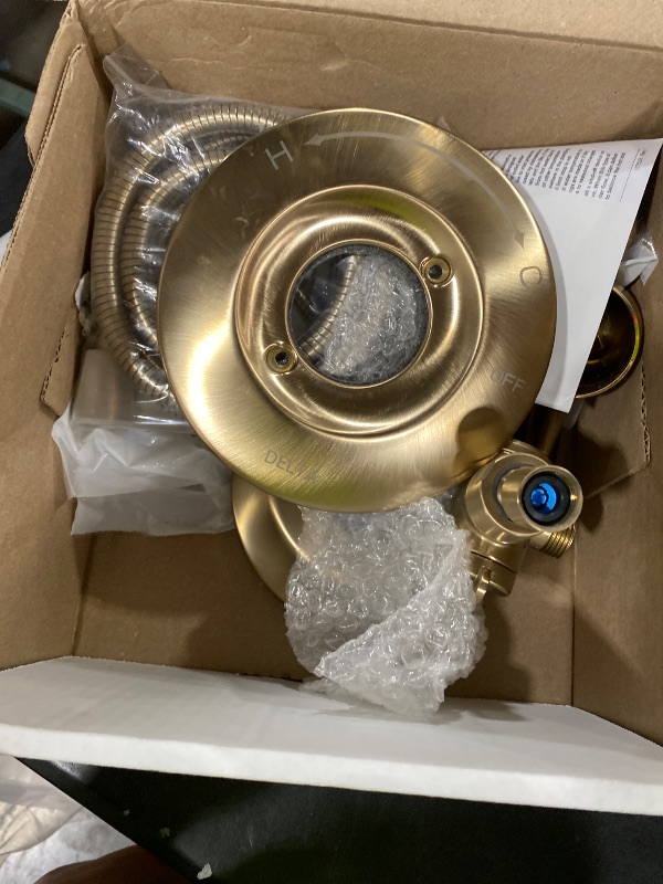 Photo 1 of Delta Arvo 14 Series Brushed Gold Shower Faucet Set with In2ition 2-in-1 Dual Shower Head with HandHeld Spray Combo, Valve Trim Kit, Champagne Bronze 142840-CZ-I (Valve Included)