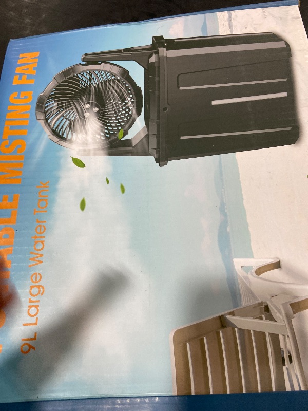Photo 1 of Ausic Portable Misting Fan, 9L 10-inch Outdoor Mist Fans for Outside Patios Cooling, 20000mAh Rechargeable Battery Fan with Water Box, 3 Strong Winds, 3 Spray Mister, Camping/Beach Summer Essentials