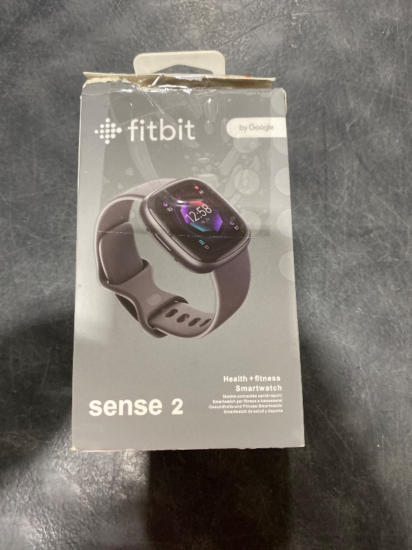 Photo 1 of Fitbit Sense 2 Advanced Health and Fitness Smart Watch (Grey/Graphite) with Manage Stress, ECG, SpO2, GPS, 2 Sizes Bands, Bundle with Charger Dock, Wall Adapter, 2 Screen Protectors & PremGear Cloth