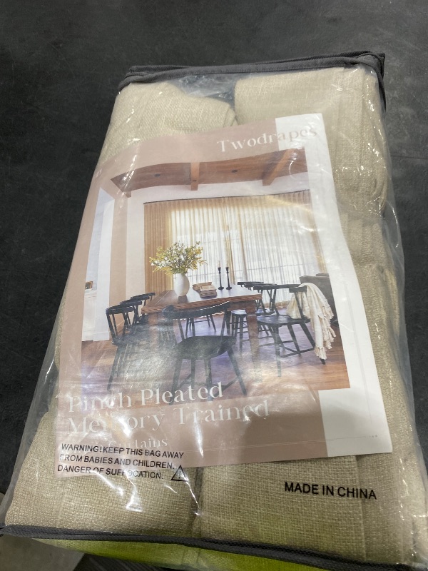 Photo 1 of TWODRAPES Pinch Pleated Linen Blend Curtains - 108" L, Oatmeal (2 Panels)