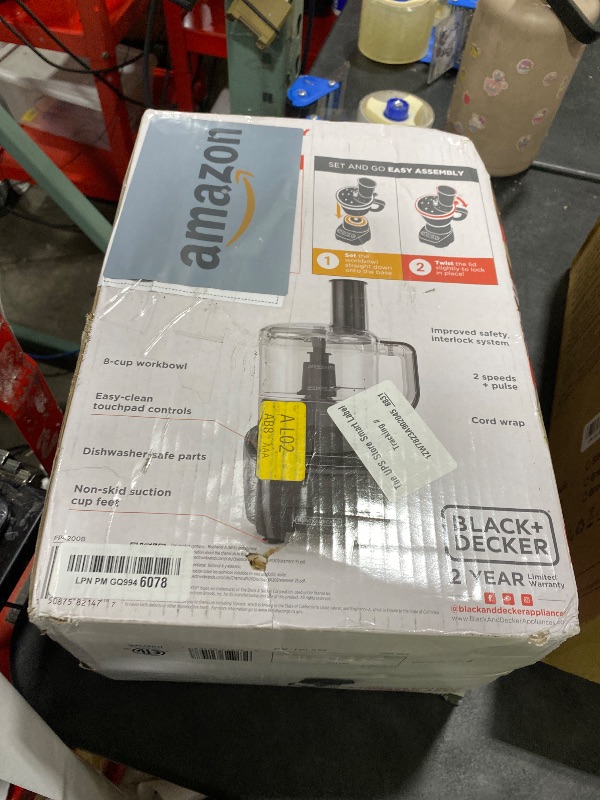 Photo 1 of BLACK+DECKER 3-in-1 Easy Assembly 8-Cup Food Processor, Stainless Steel S-Blade, Easy-Clean, Touchpad Controls Black