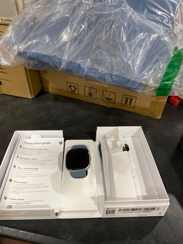 Photo 1 of Google Fitbit Versa 4 Fitness Smartwatch, - Waterfall Blue/Platinum