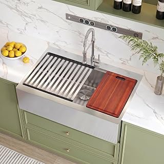 Photo 1 of Rhbamoa 36 Inch Drop In Farmhouse Sink,Stainless Steel Farmhouse Sink | 36''x22'' Single Bowl Apron Front Kitchen Sink,16-Gauge 10 Inch Depth Handmade Farmhouse Sink with All Accessories