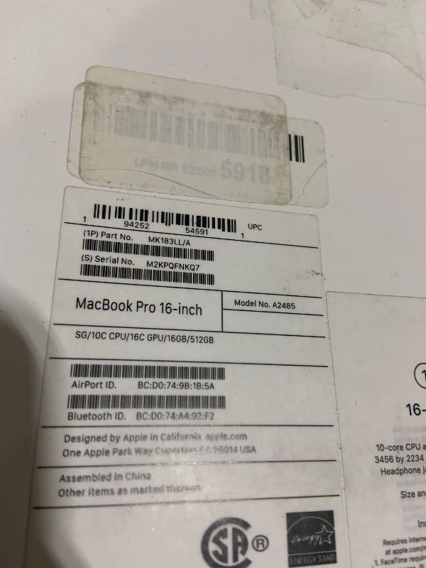 Photo 1 of Apple 2021 MacBook Pro 16.2" M1 Pro/Max Laptop **** PARTS ONLY *****