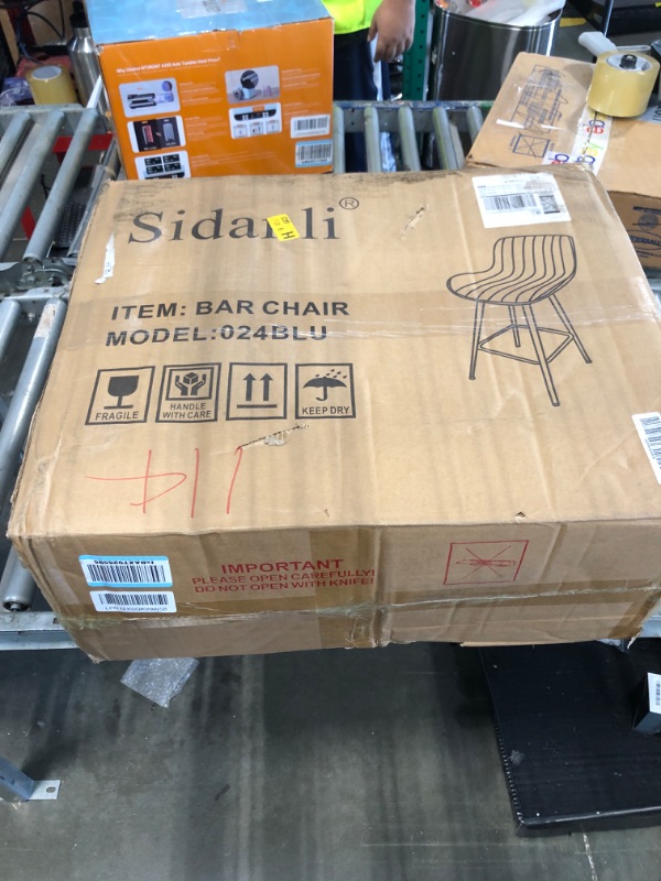 Photo 1 of [Just 1] Sidanli Blue Bar Stool, 24 Inch Velvet Counter Height Bar Stools with Footrests, Modern Bar Chairs for Home, Kitchen Island, Dining Room