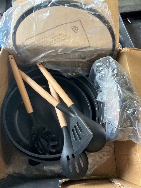 Photo 1 of **MISSING PARTS**
Astercook 19 Pcs Pots and Pans Set Non Stick, Black Titanium Induction Kitchen Cookware Sets, Non toxic Healthy Kitchen Cooking Set with Frying Pans Set, PFAS PTFE PFOA PFOS Free, Mothers Day Gifts