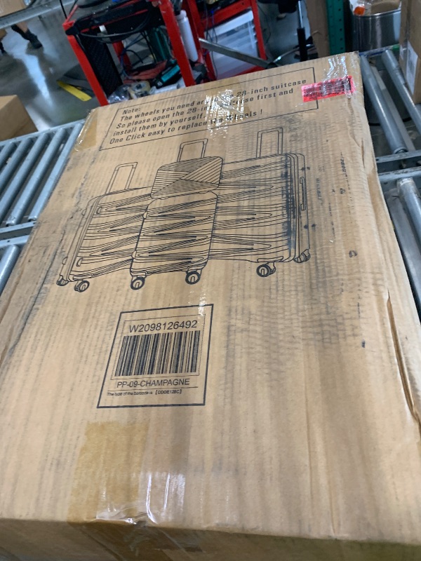 View 2 of 6/19/2026 ***MISSING PARTS***
TRAVELEO 2 Piece Luggage Set PP Hardshell, Expandable Suitcase Set (20/24/28) with 14" Cosmetic Case, Lightweight Spinner Wheels with TSA Lock, Detachable Wheels for Nesting Storage (Champagne)