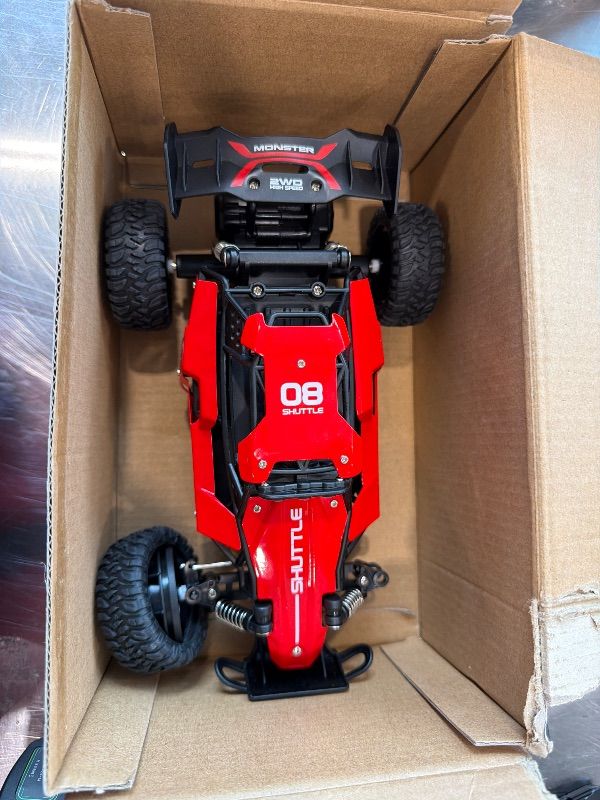 Photo 1 of [Missing Wheel] Remote Control Car for Kids 3 4 5 6 7+, 20 KM/H High-Speed RC Cars with LED Lights, 2.4GHz 2WD Monster Truck Toys,Toy Cars for Girls Boys,Christmas & Birthday Gifts,Upgraded Anti-Collision Shaft–Red