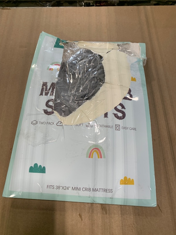 Photo 1 of *** DAMAGE TO THE BOX *** Biloban Mini Crib Sheets Fitted, 2 Pack Mini Crib Sheet Fits for Mini Crib Mattress, Neutral Mini Crib Sheets for Baby Boys and Girl, Grey, 38”X 24”
