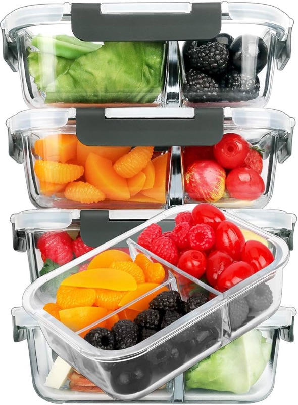 Photo 1 of 
M MCIRCO [5-Pack, 36 oz] Glass Meal Prep Containers 3 Compartment with Lids, Glass Lunch Containers,Food Prep Lunch Box,Bento Box,Microwave, Oven, Freezer, Dishwasher (4.5 Cups)
