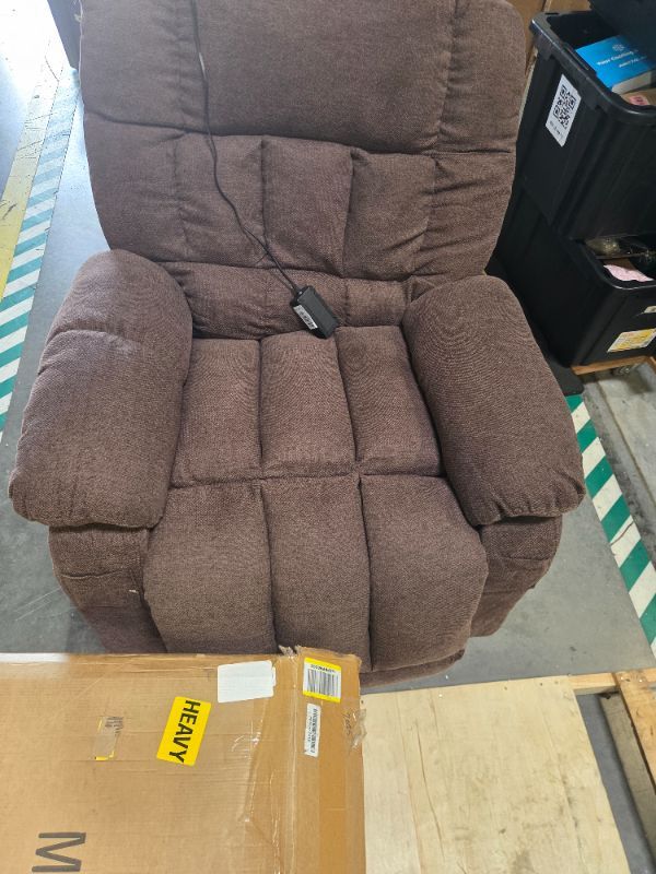 Photo 1 of ***CHAIR GETS STUCK SOMETIMES*** Sweetcrispy Power Lift Recliner Chair with Vibration Massage and Heat for Adults, Ergonomic Overstuffed Breathable Fabric Reclining Chair with Side Pockets, Remote Control, Living Room, Bedroom, Brown