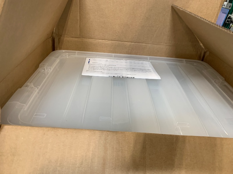 Photo 1 of ***MAJOR DAMAGE*** IRIS USA 54 Qt Stackable Plastic Storage Bins with Lids, 6 Pack - BPA-Free, Made in USA - See-Through Organizing Solution, Latches, Durable Nestable Containers, Secure Pull Handle - Clear