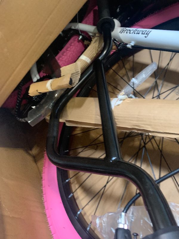 Photo 1 of ****PARTIAL SET - Missing handle bar bracket and screws**** JOYSTAR 24 Inch Kids Bike Freestyle BMX Bikes for 8-12 Years Boys Girls and Beginner Riders, 24 Inch Bikes with Pink Tires, White Frame