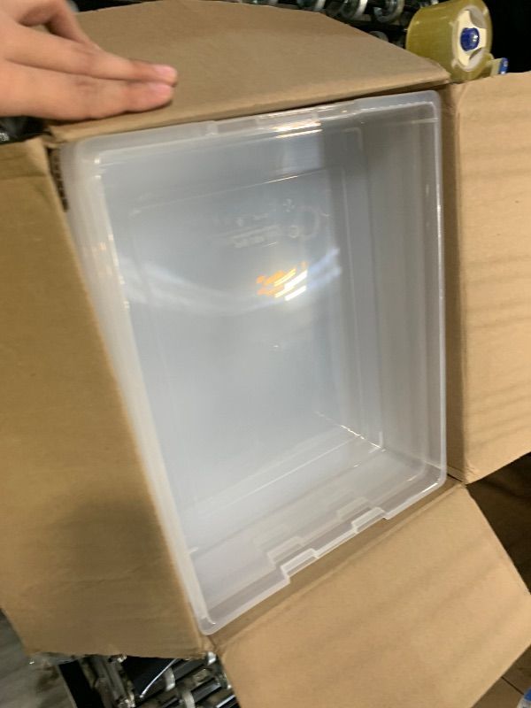 Photo 1 of ***Lid missing*** IRIS USA 6 Qt. Craft Storage Bins with Lids, 4-Pack, |Made in USA|, Clip Box, Small Plastic Sensory Bin Tote Organizer Containers for Art Supplies, Paper, & Office, Stackable - Clear/Seafoam Blue
