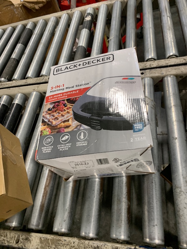 Photo 1 of **SOLD AS IS NO REFUND/RETURN** SEE COMMENTS!~
BLACK+DECKER 3-in-1 Waffle Iron, WM2000SD, Grill and Sandwich Press, Non-Stick Removable Plates, Space Saving Compact Design