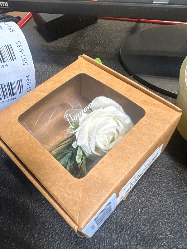 View 2 of **MISSING ONE**
Floroom Ivory Rose Wrist Corsage Wristlet Band Bracelet and Men Boutonniere Set for White Wedding Flower Accessories Prom Suit Decorations
