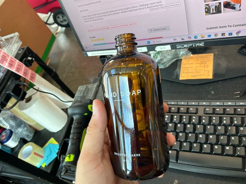 Photo 1 of [Missing Pump] Amber Glass Hand Soap Dispenser Bathroom Set by Brighter Barns - Refillable Liquid Hand Soap Dispenser Tray and Pump Set for Kitchen - Modern Bathroom Decor & Accessories for Airbnb, RV, Hotel (Amber)