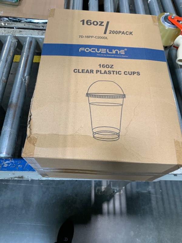 Photo 1 of [HALF LEFT] [PARTIAL SET]  FOCUSLINE 200 PACK 16oz Clear Plastic Cups with Lids, Disposable Cold Drinking Cups, 16 Ounce Large Clear Cup with Dome Lids with Holes for Smoothie, Milkshake, Bubble Tea, Parfait