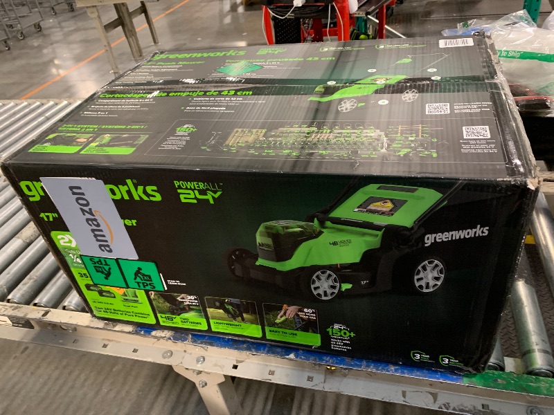 Photo 1 of ***FINAL SALE NO RETURN. FOR PARTS *** Greenworks 48V (24V x 2) 17" Cordless (Push) Lawn Mower (200+ Compatible Tools), (2) 4.0Ah Batteries and Dual Port Rapid Charger Included