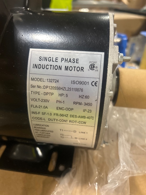 Photo 1 of ***SIMILAR ITEM***
Air Compressor Motor 5HP Single Phase Electric Motor 3450RPM 208V-230V 7/8" Shaft Diameter, Commercial-Duty CCW Rotation 56HZ Frame, 2Pole