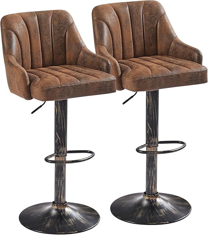 Photo 1 of [already built] VECELO Bar Stools Set of 4, Adjustable Barstools, Counter Height Stools with Back and Arm, Kitchen Island Stools, Swivel PU Chairs for Pub, Dining Room, Industrial Style, Dark Brown