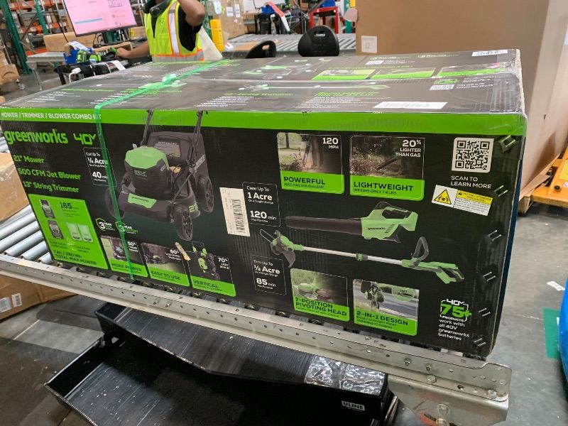 Photo 1 of ***** AS IS ALL SALES FINAL NO RETURNS ******LGreenworks 40V 21" Self-Propelled Lawn Mower,Axial Leaf Blower(500 CFM / 120 MPH),13" String Trimmer with 2 Batteries(5Ah+2Ah) & Chargers