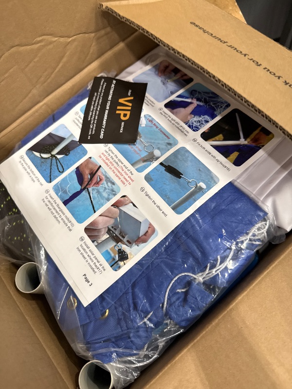 View 3 of ***MISSING PARTS***Pool Volleyball Net Set with High Brightness LED Solar Powered Lights, 15ft-32ft Adjustable Portable Volleyball Net with 40L Weighted Base for Inground Pools, 2 Ball & Pump for Family Fun, Party Games