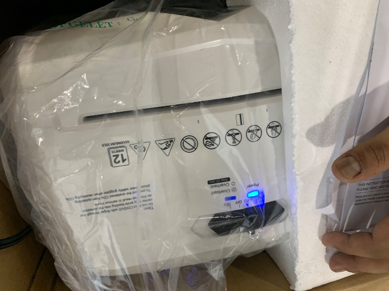 View 3 of **HAS A WHITE TOP AND BLACK BASE**Bonsaii 12-Sheet Micro Cut Heavy Duty Paper Shredder for Home Office