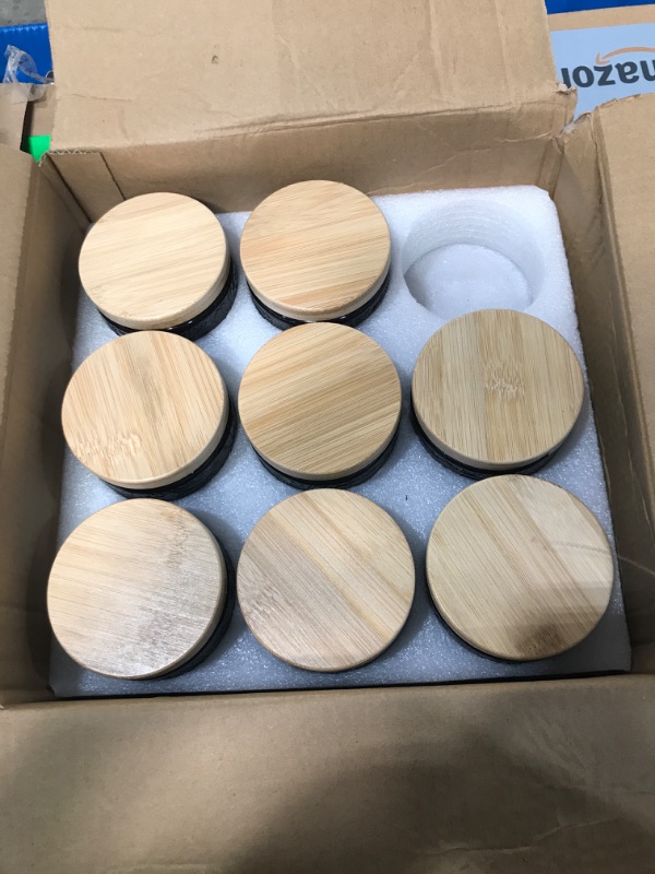 View 2 of 10 oz Gray Sun Moon Stars Candle Jars with Bamboo Lids, 9 Pack