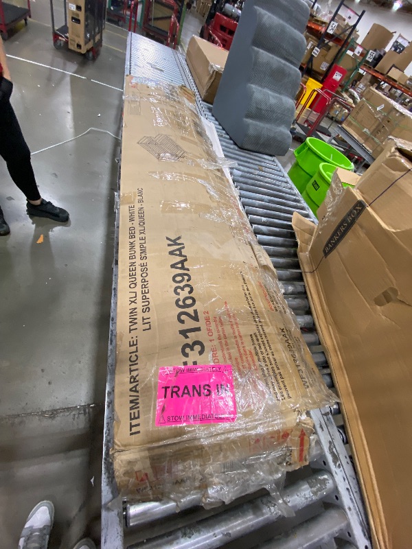 View 2 of ******missing one box*****Bellemave Metal Twin XL Over Queen Bunk Bed with High Guardrail & Under-Bed Storage, Heavy Duty Bunk Beds Frame with 2 Side Ladders, Twin Over Queen Bunk Bed for Adults, No Box Spring Needed, White