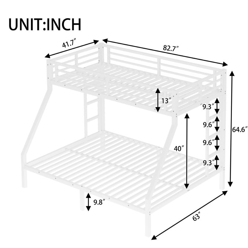 View 1 of ******missing one box*****Bellemave Metal Twin XL Over Queen Bunk Bed with High Guardrail & Under-Bed Storage, Heavy Duty Bunk Beds Frame with 2 Side Ladders, Twin Over Queen Bunk Bed for Adults, No Box Spring Needed, White