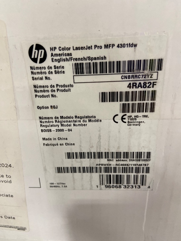 Photo 1 of **NO POWERCORD**HP Color LaserJet Pro MFP 4301fdw Wireless All-in-One Printer