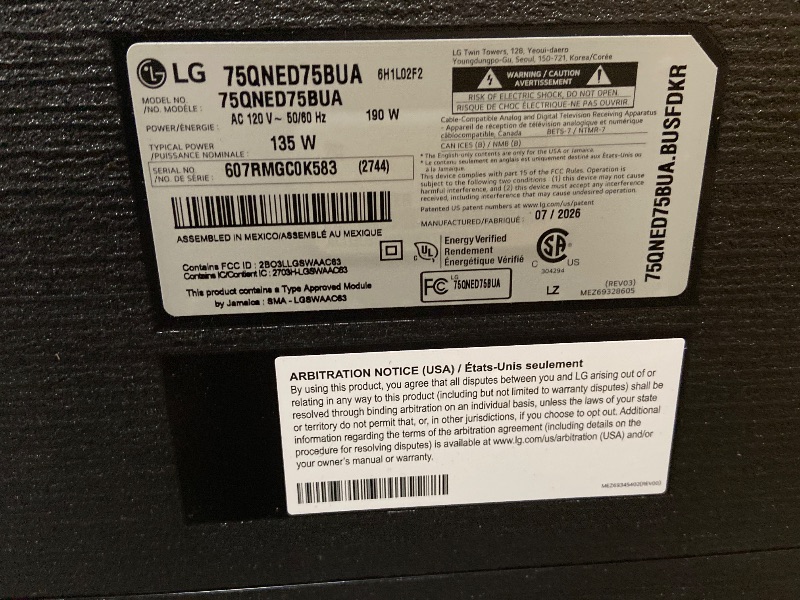 Photo 1 of **SEE PICTURES**LG QNED AI 4K Smart TV (75QNED75BUA, 2026)