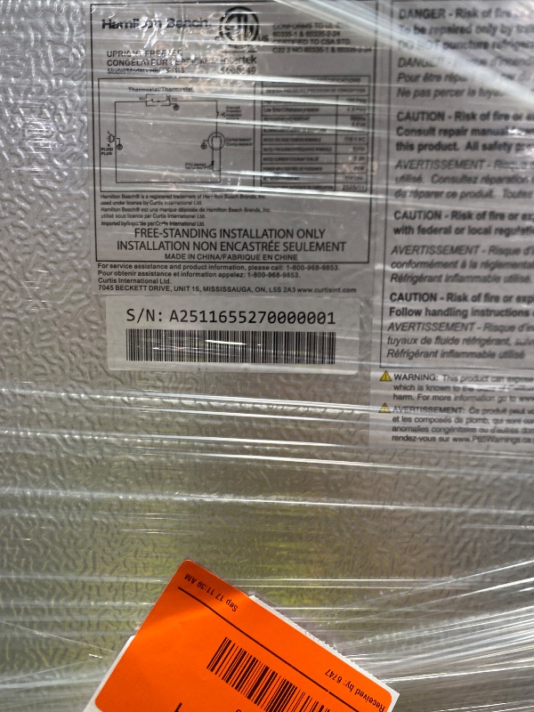 View 4 of ***TRUCK/TRAILER PICKUP ONLY******UNABLE TO TEST***Hamilton Beach Upright Freezer - 11 cu. ft., Stainless Steel ***ALLOW UPRIGHT FOR 24 Hrs BEFORE USE***
