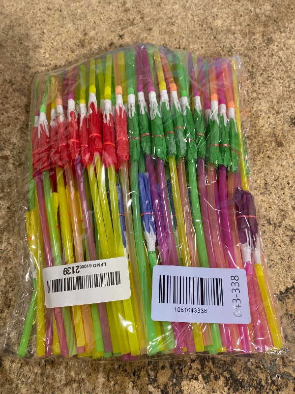 View 2 of 100 Pcs Cocktail Umbrella Straws for Hawaiian Luau Beach Party, Colorful