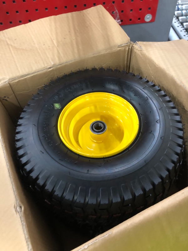 View 3 of 15x6.00-6 Flat Free Lawn Mower Tire and Wheel,Replacement Lawn Mower Front Tires,Compatible with John Deere/Cub Cadet Riding Mowers/Craftsman/Ariens,with 3/4" & 5/8" Bearings, 3" Centered Hub,2 Pcs