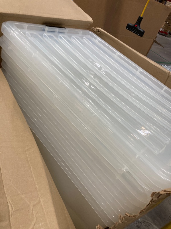 Photo 1 of ** Some of them are broken.**IRIS USA 68 Qt Stackable Plastic Storage Bins with Lids, 5 Pack - BPA-Free, See-Through Organizing Solution, Latches, Durable Nestable Containers, Secure Pull Handle, Made in USA - Clear