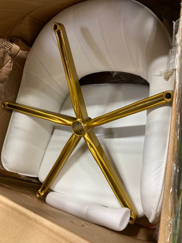 Photo 1 of ***Missing so much***VECELO Velvet Accent Chair Set of 2, Adjustable Luxury Vanity & Dining Chair with Gold Rolling Base, 360°Swivel Upholstered Armchair for Living Room, Bedroom, Home Office, Pearl White***Missing so much***