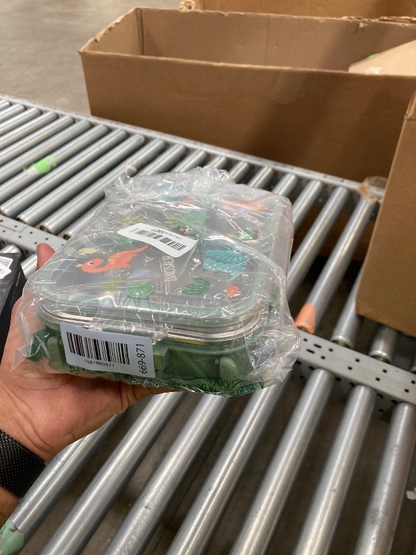 Photo 1 of ***MISSING A HANDLE ON 1 SIDE***WORTHBUY Microwavable 304 Stainless Steel Bento Box With Utensils, Metal Lunch Container With 3 Compartments, Leak Proof Lunch Box, Portable Concealed Handle, BPA Free, Dishwasher Safe [Dinosaur]***MISSING A HANDLE ON 1 SID