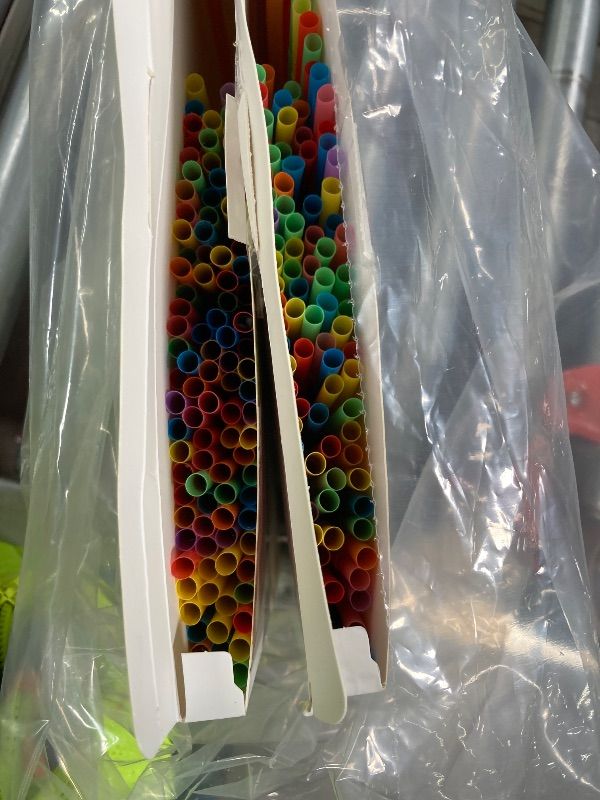 Photo 1 of [100 Pcs] Bendy Colorful Disposable Plastic Straws - 10.25" Long 0.23" Diameter Flexible Drinking Straws 2PACK