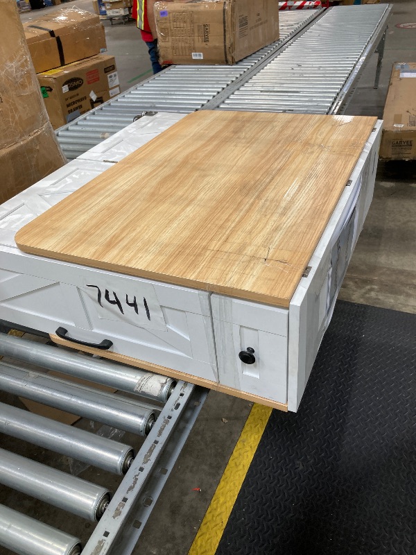 Photo 1 of **FACTOREY SEALED** Jocoevol Space Saving Folding Dining Table for 4, Farmhouse Foldable Dining Table with Drawer and Storage Shelf, 6 Wheels Multipose Expandable Kitchen Drop Leaf Table for Small Space (Pear Wood White)